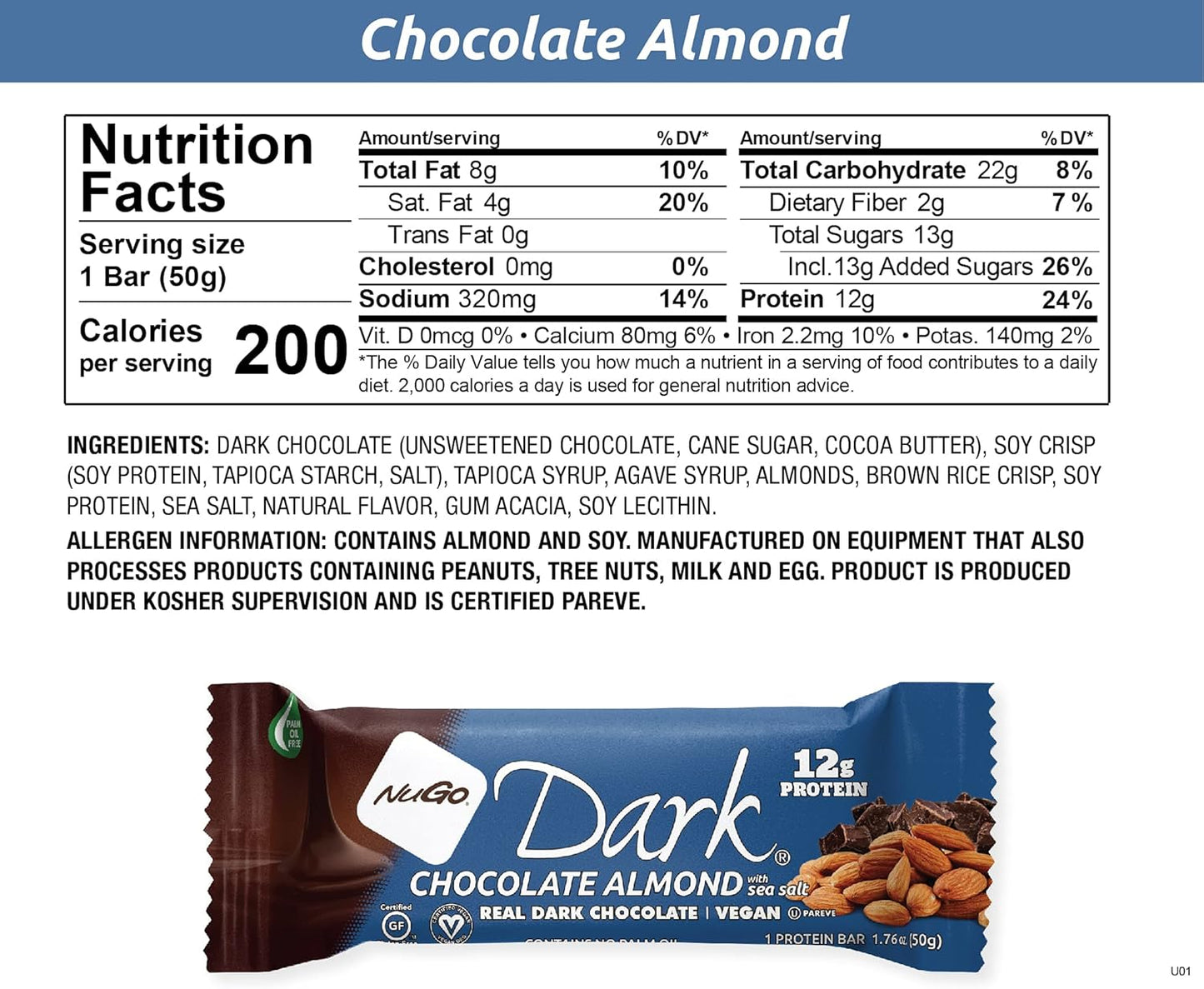 NuGo Dark Chocolate Almond with Sea Salt, 24 Count
