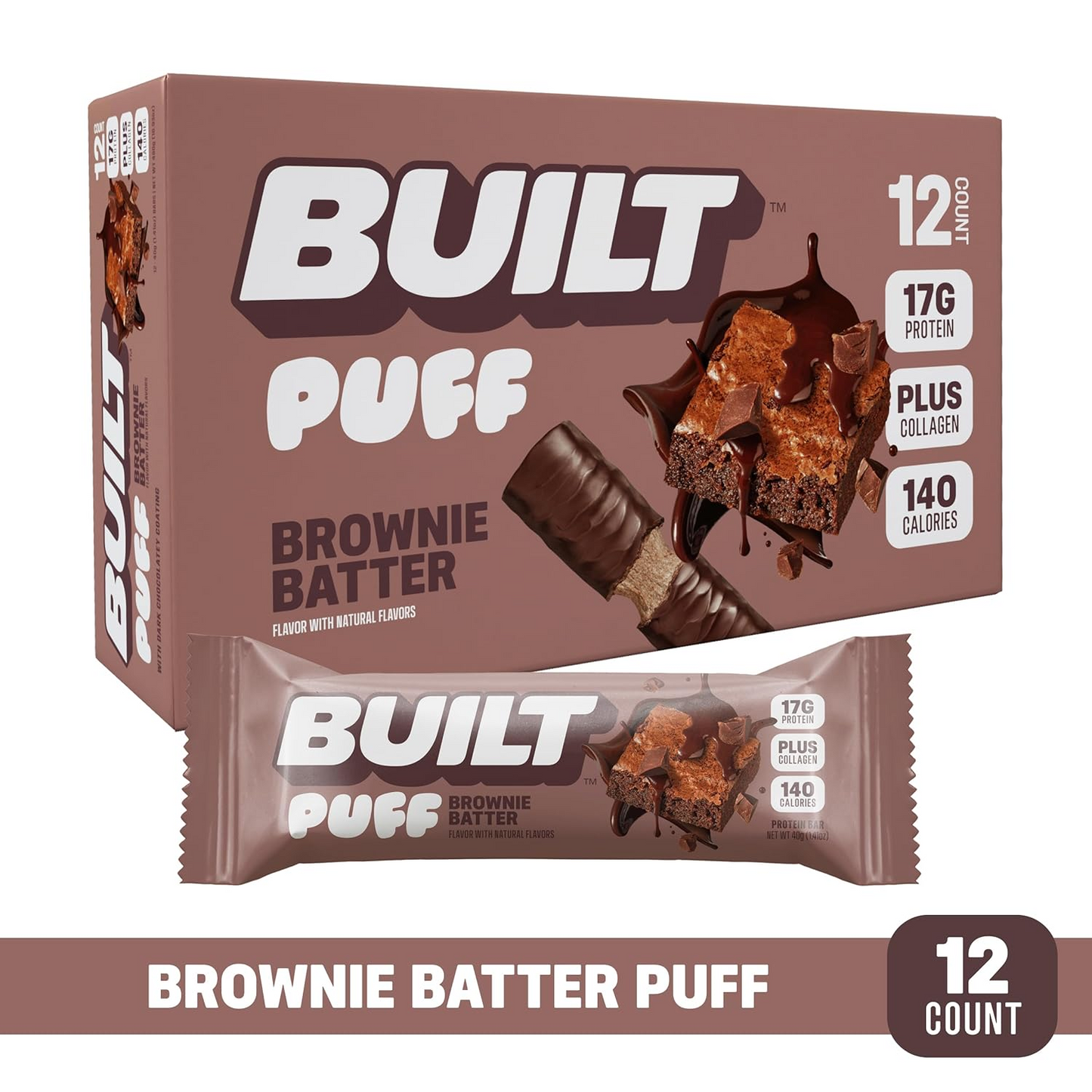Built Puff Protein Bars – Strawberries ’N Cream, 15g Protein, 12 Pack