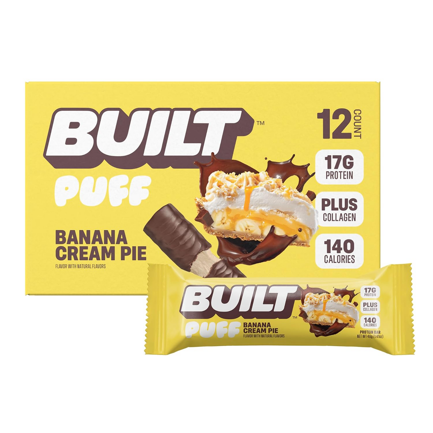 Built Puff Protein Bars – Strawberries ’N Cream, 15g Protein, 12 Pack