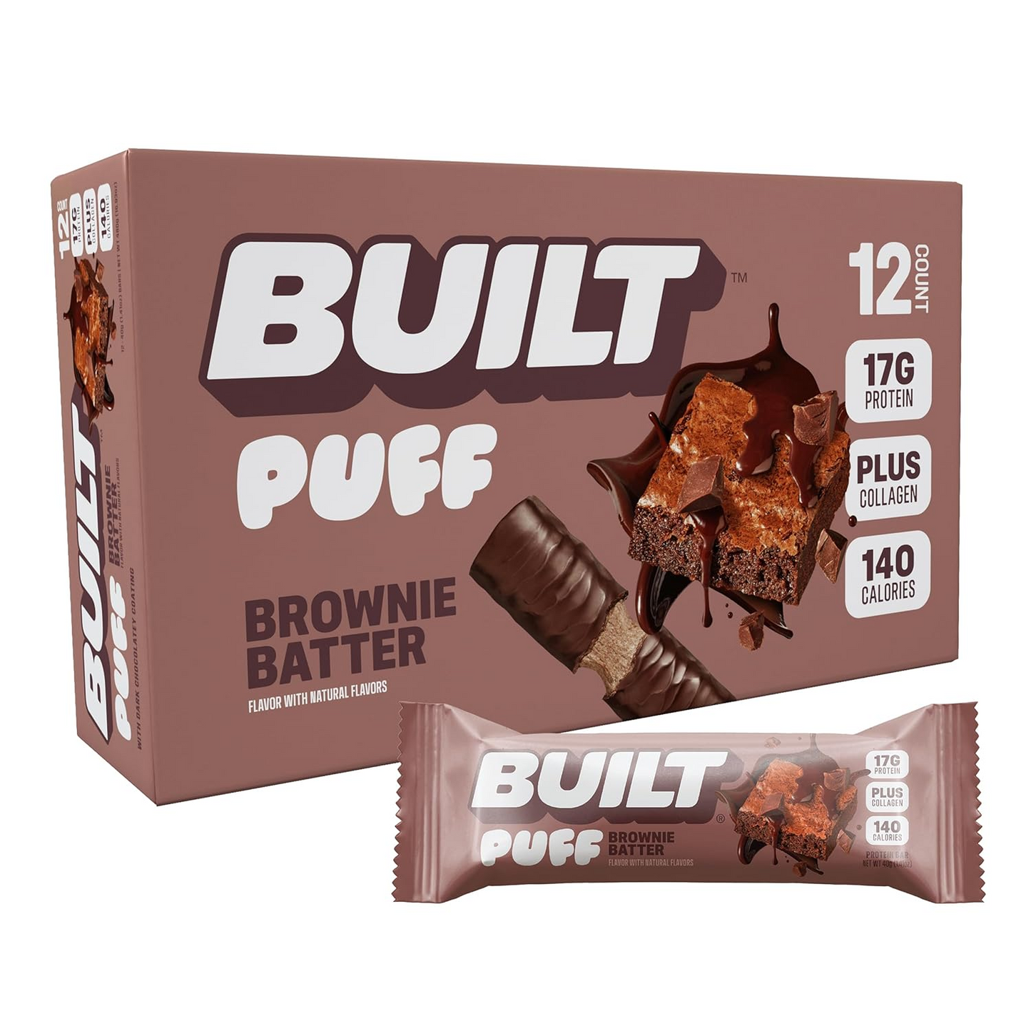 Built Puff Protein Bars – Strawberries ’N Cream, 15g Protein, 12 Pack