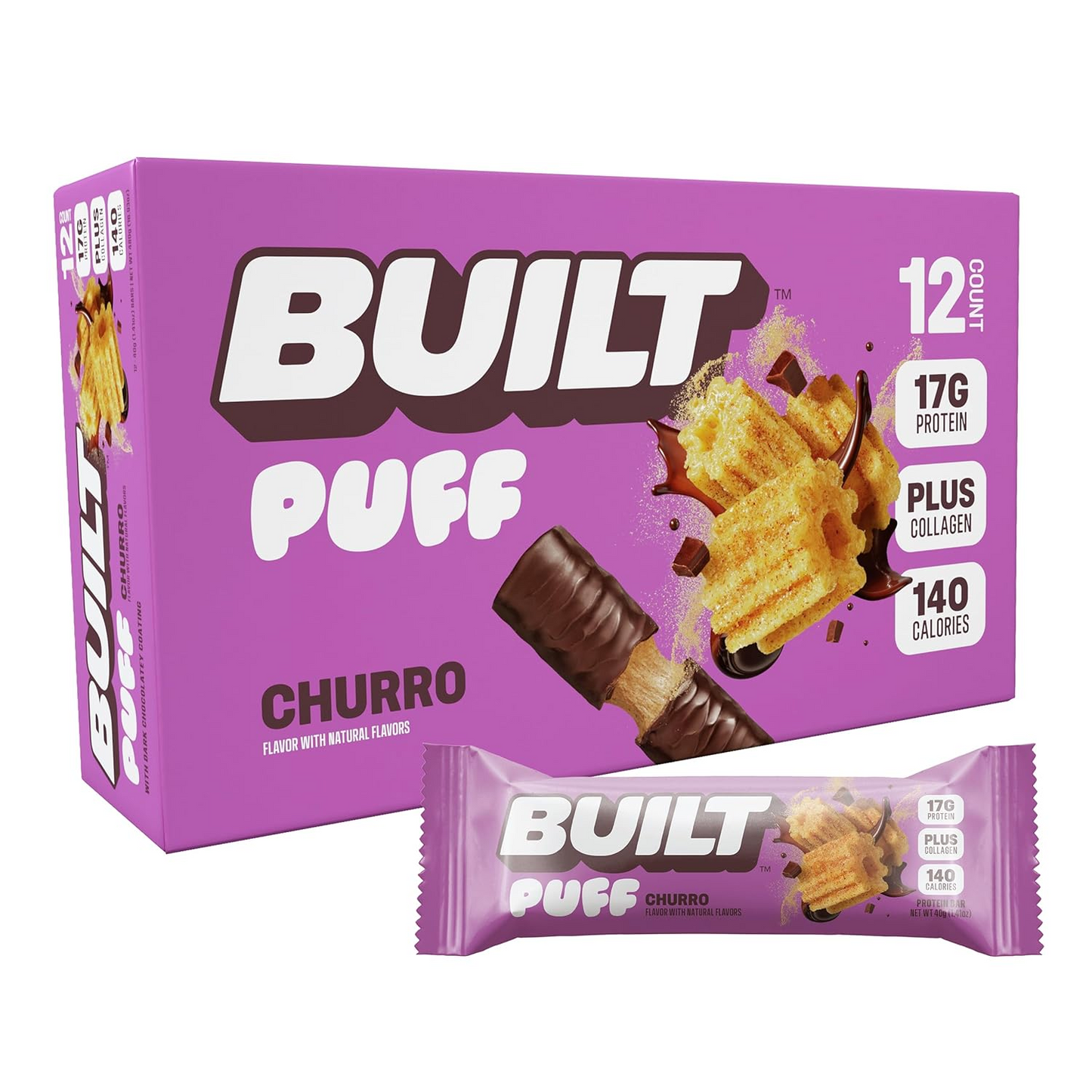 Built Puff Protein Bars – Strawberries ’N Cream, 15g Protein, 12 Pack
