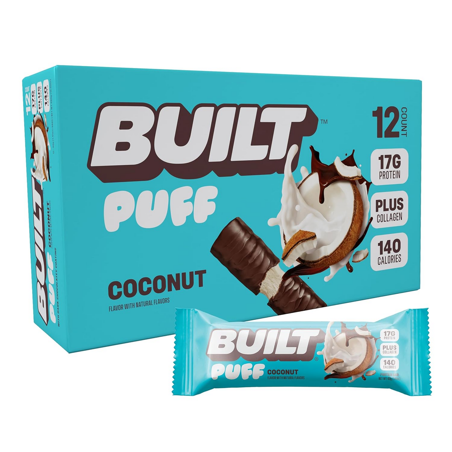 Built Puff Protein Bars – Strawberries ’N Cream, 15g Protein, 12 Pack