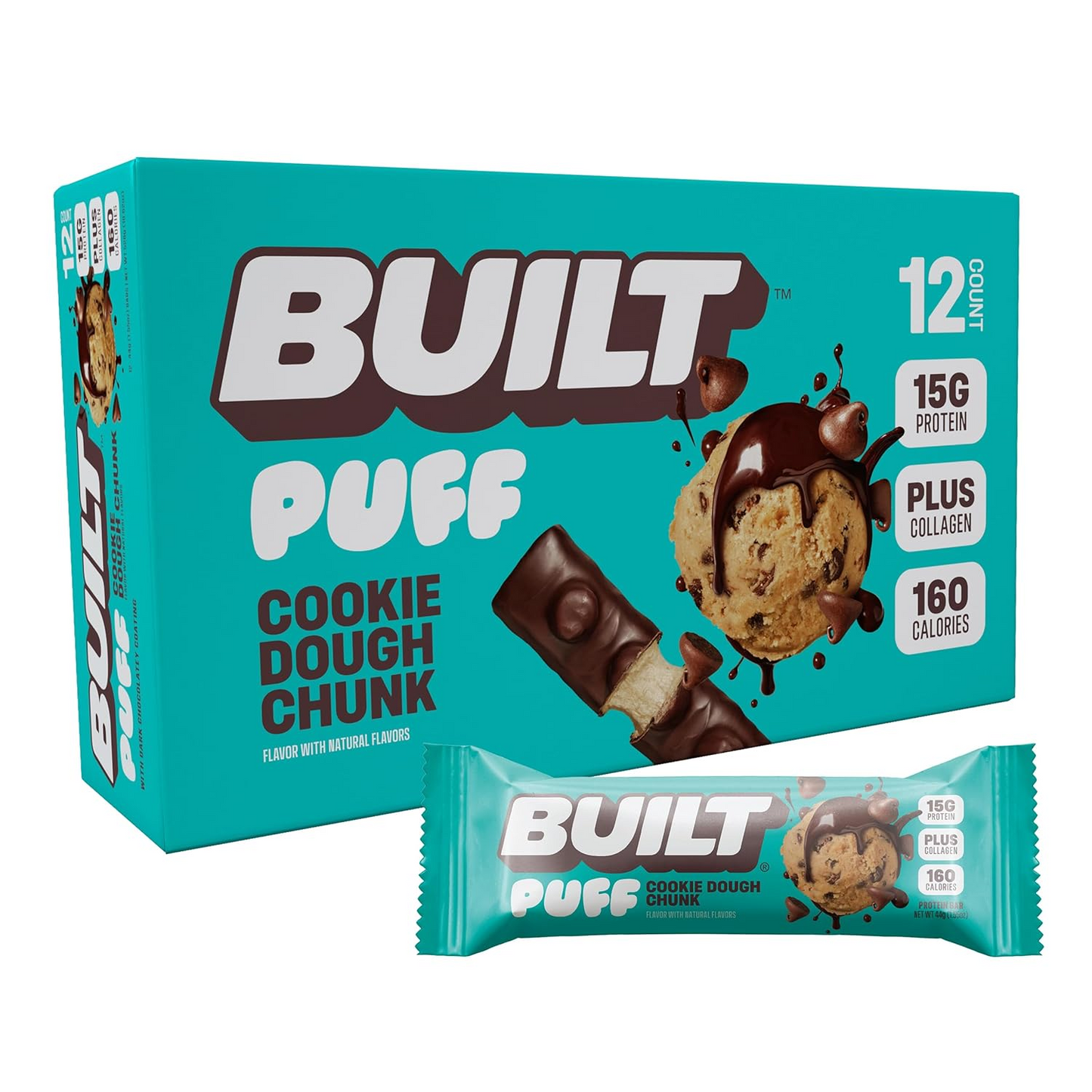 Built Puff Protein Bars – Strawberries ’N Cream, 15g Protein, 12 Pack