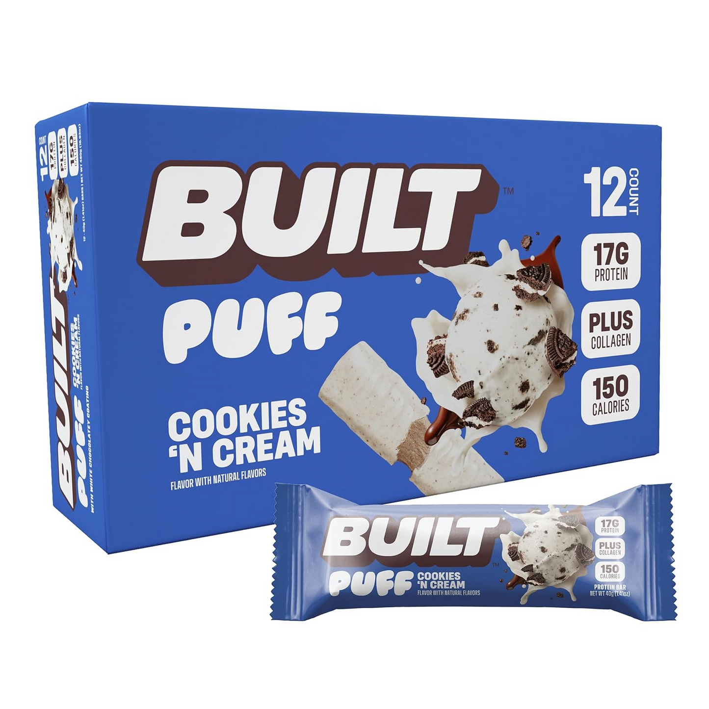 Built Puff Protein Bars – Strawberries ’N Cream, 15g Protein, 12 Pack