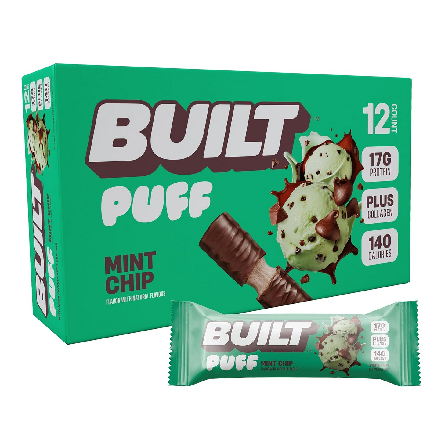 Built Puff Protein Bars – Strawberries ’N Cream, 15g Protein, 12 Pack