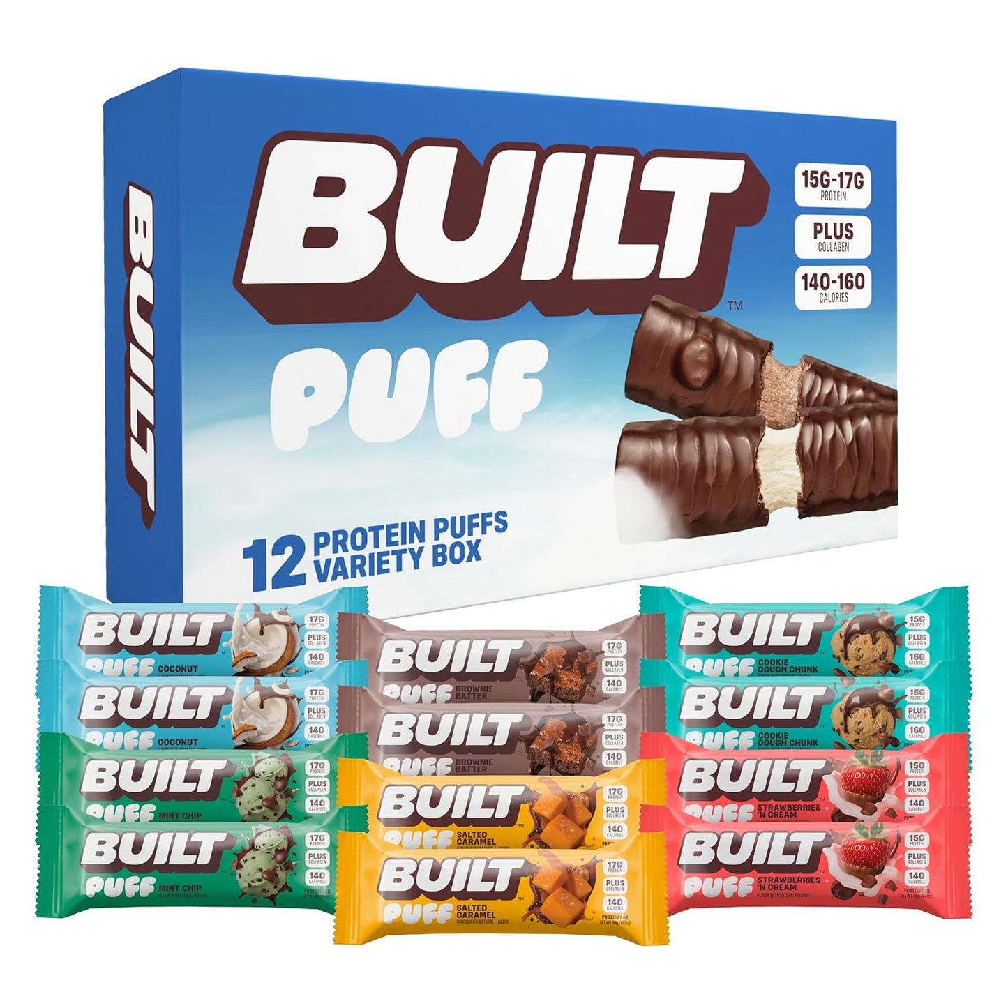 Built Puff Protein Bars – Strawberries ’N Cream, 15g Protein, 12 Pack