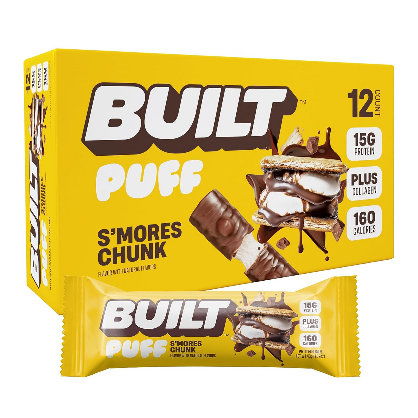 Built Puff Protein Bars – Strawberries ’N Cream, 15g Protein, 12 Pack