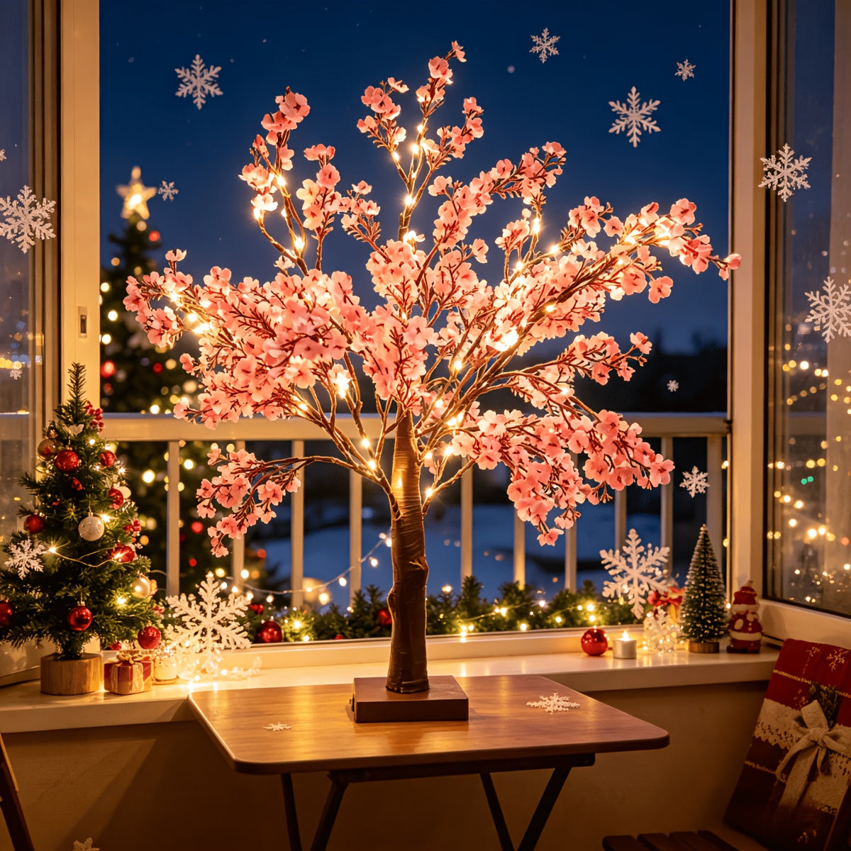 Pink Cherry Blossom Decorative Tree Lamp – USB Tabletop Flower Light