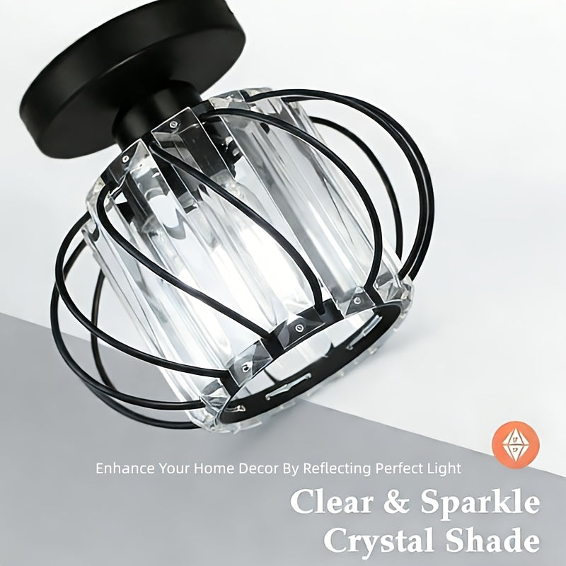 Modern Crystal Cage Ceiling Light – Semi-Flush Metal Ceiling Fixture