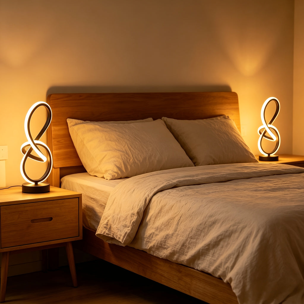 2-Piece Modern Spiral Table Lamp Set – USB Powered Dimmable LED Lights