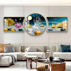 3-Piece Golden Tree and Deer Wall Art Set – Decorative Animal Artwork