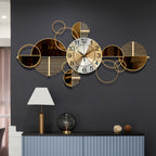 34 × 17 Inch Modern Iron Wall Clock – 3D Decorative Metal Wall Art