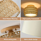 12.6-Inch Rattan Flush Mount Ceiling Light – Rustic Woven Cage Fixture