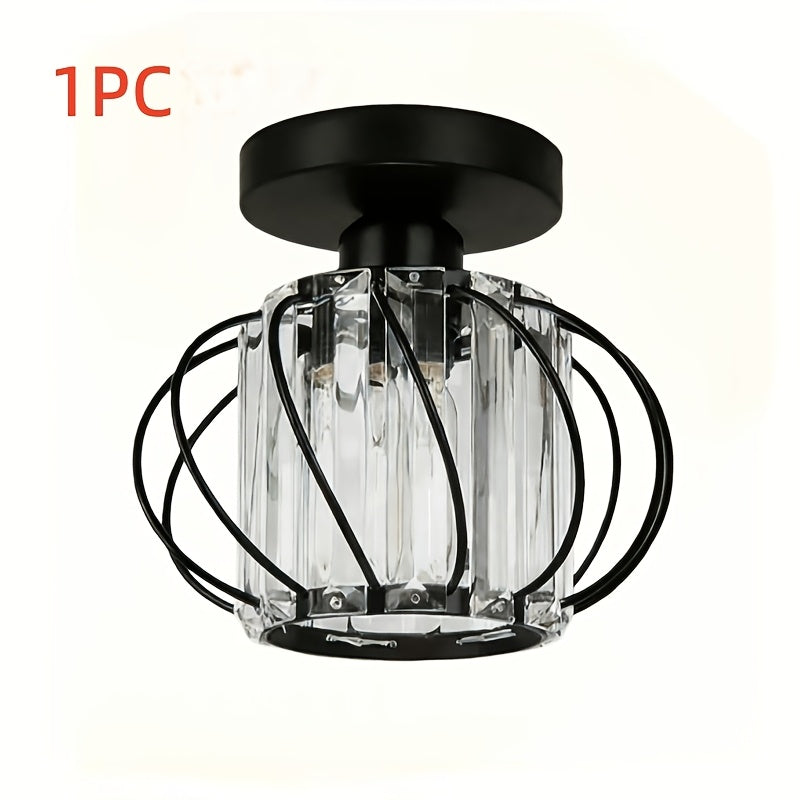 Modern Crystal Cage Ceiling Light – Semi-Flush Metal Ceiling Fixture