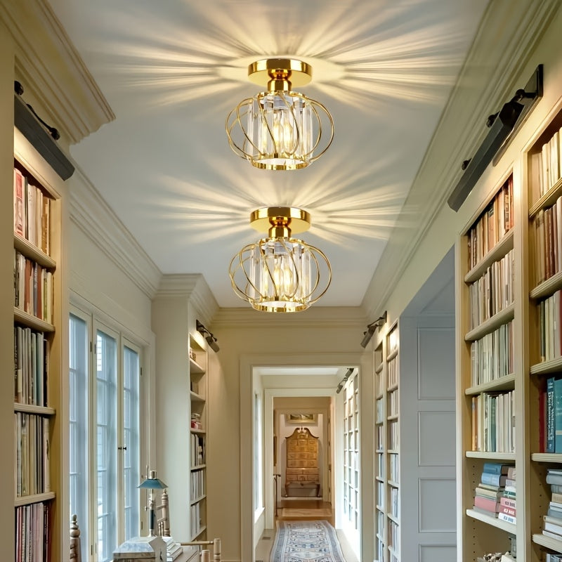 Modern Crystal Cage Ceiling Light – Semi-Flush Metal Ceiling Fixture