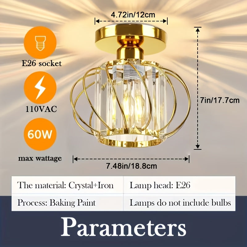 Modern Crystal Cage Ceiling Light – Semi-Flush Metal Ceiling Fixture