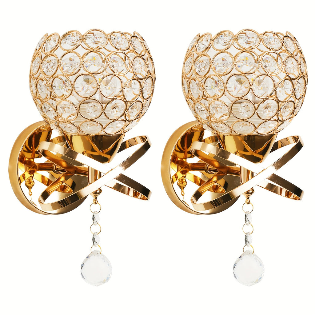 2-Piece Golden Crystal Wall Sconce Set – Modern E26 Decorative Lights