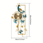 34.6-Inch Peacock & Butterfly Metal Wall Clock – Decorative Irregular Design