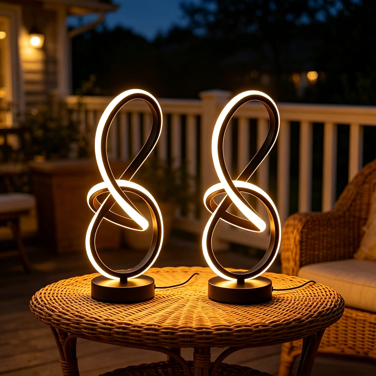 2-Piece Modern Spiral Table Lamp Set – USB Powered Dimmable LED Lights