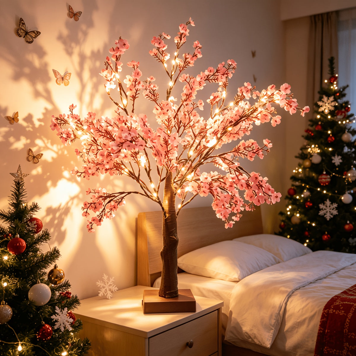 Pink Cherry Blossom Decorative Tree Lamp – USB Tabletop Flower Light