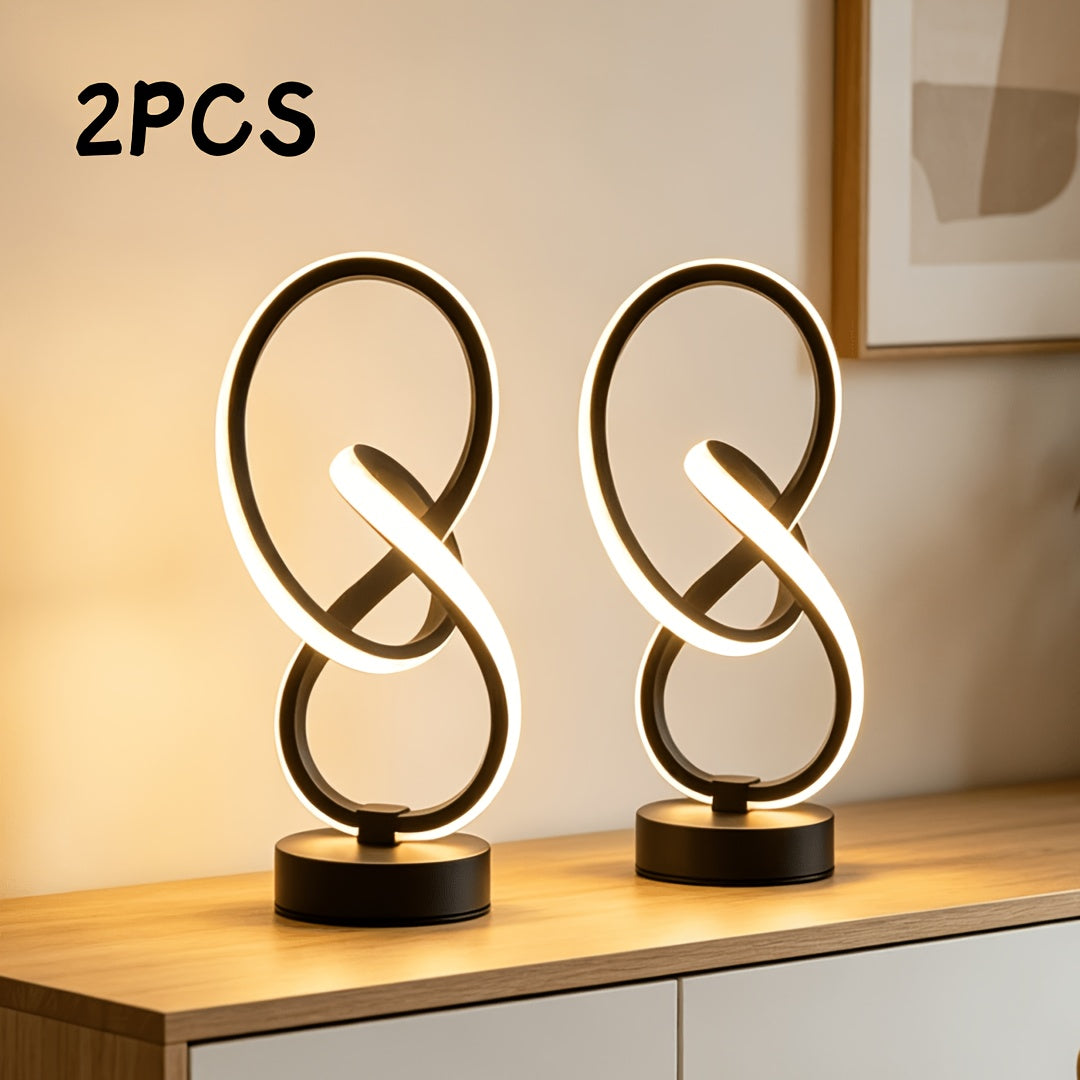 2-Piece Modern Spiral Table Lamp Set – USB Powered Dimmable LED Lights