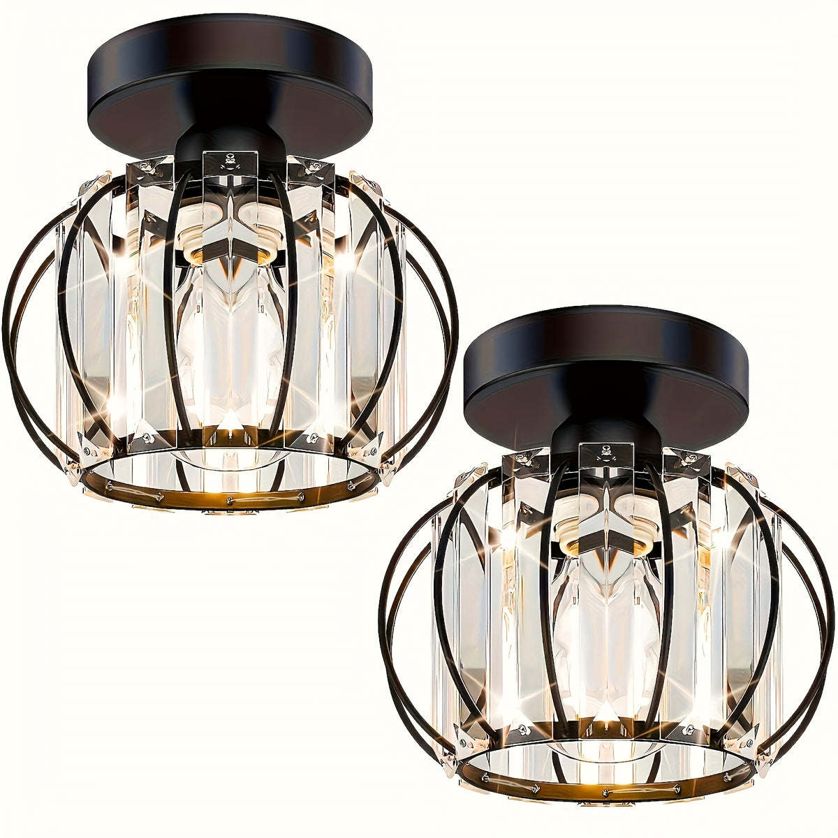 2-Piece Modern Metal Cage Ceiling Light Set – Semi-Flush Indoor Fixtures