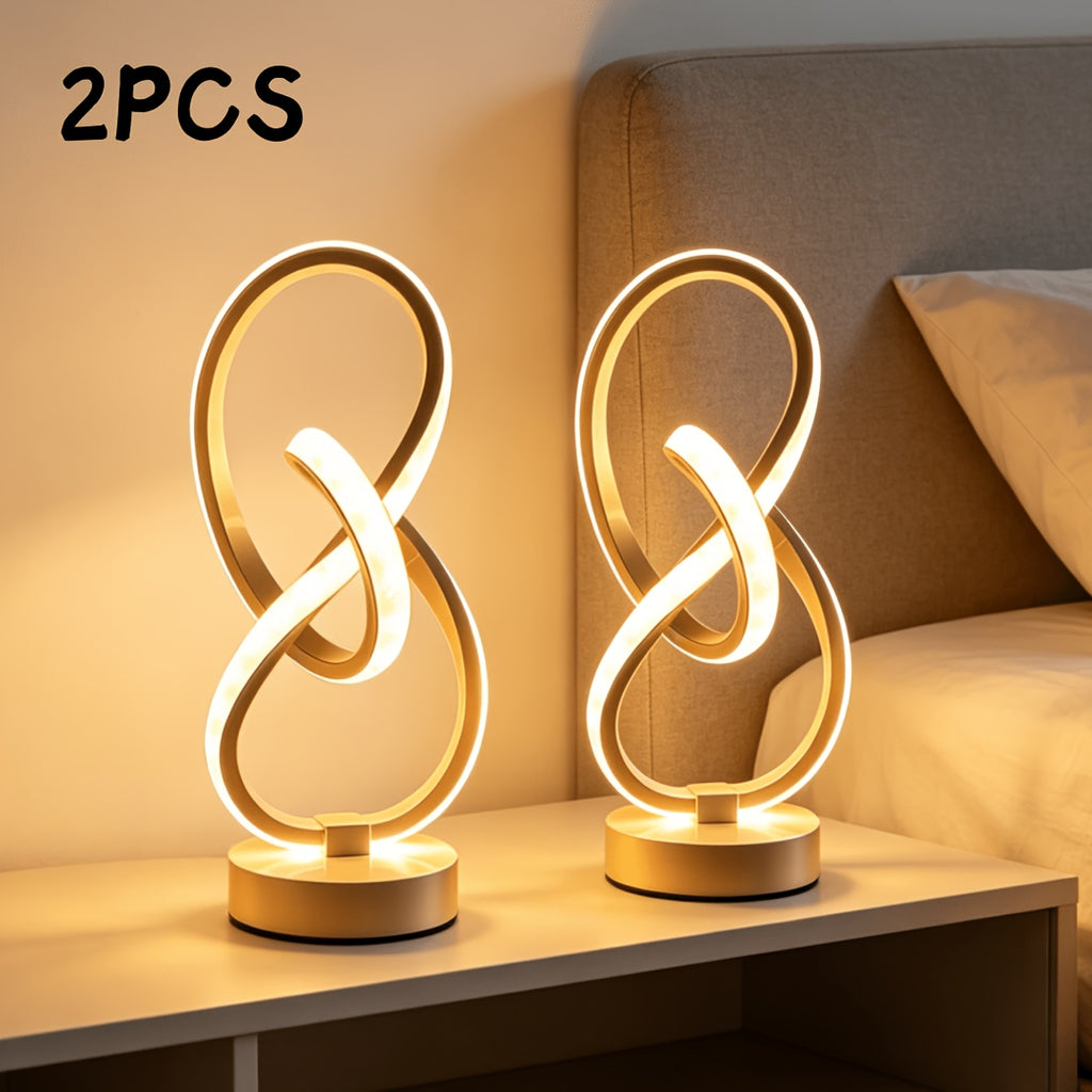 2-Piece Modern Spiral Table Lamp Set – USB Powered Dimmable LED Lights