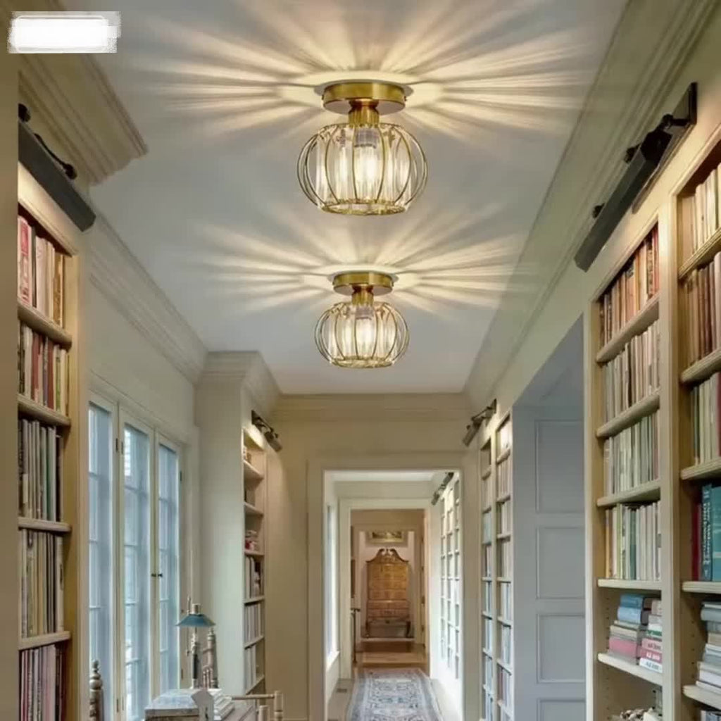 Modern Crystal Cage Ceiling Light – Semi-Flush Metal Ceiling Fixture