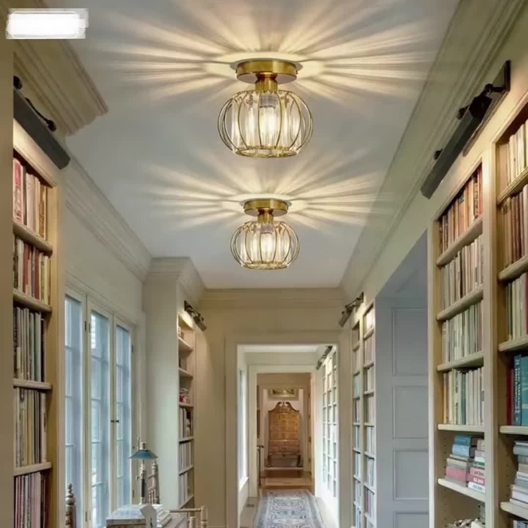 Modern Crystal Cage Ceiling Light – Semi-Flush Metal Ceiling Fixture