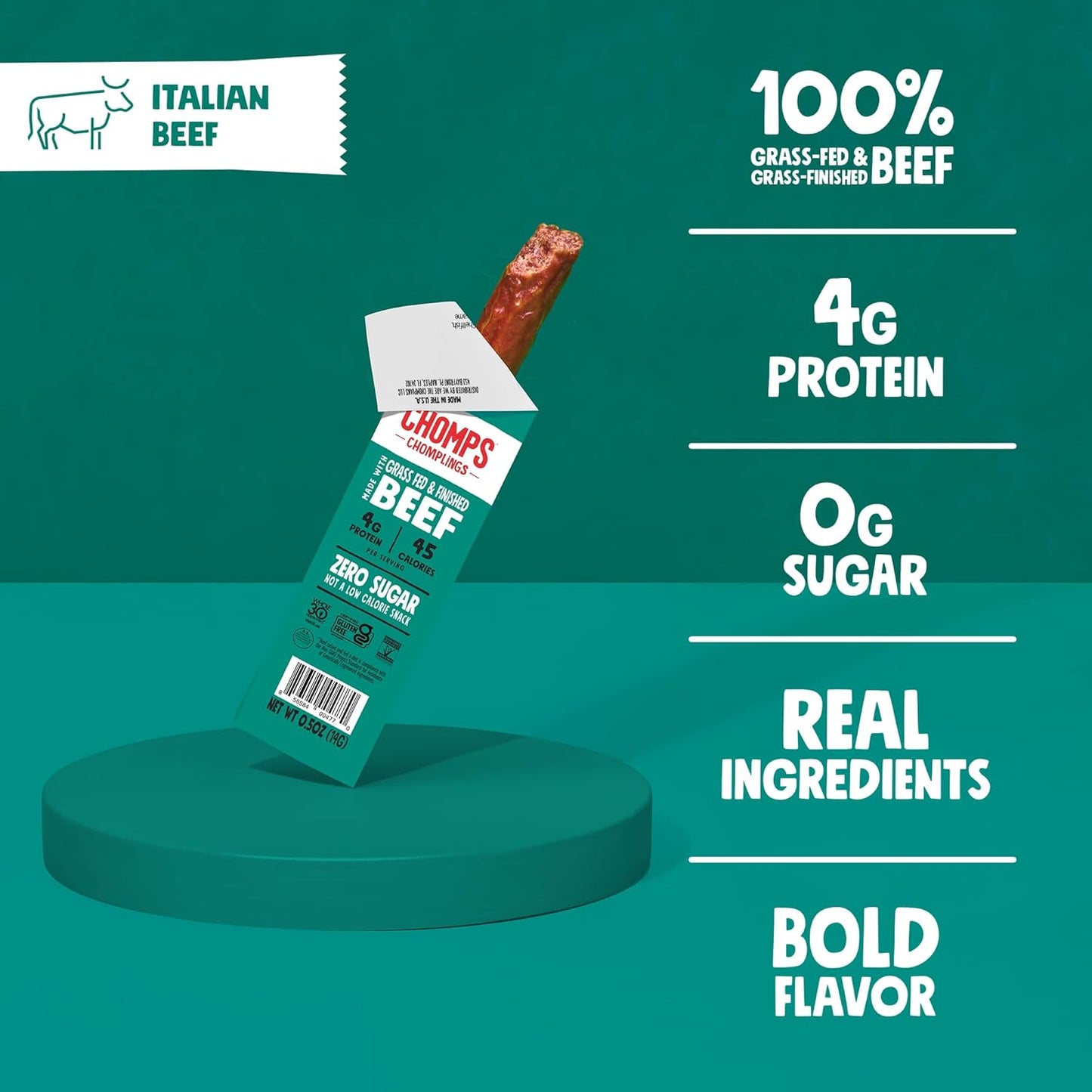 Chomps Snack Size Grass-Fed Italian Beef Jerky Snack Sticks