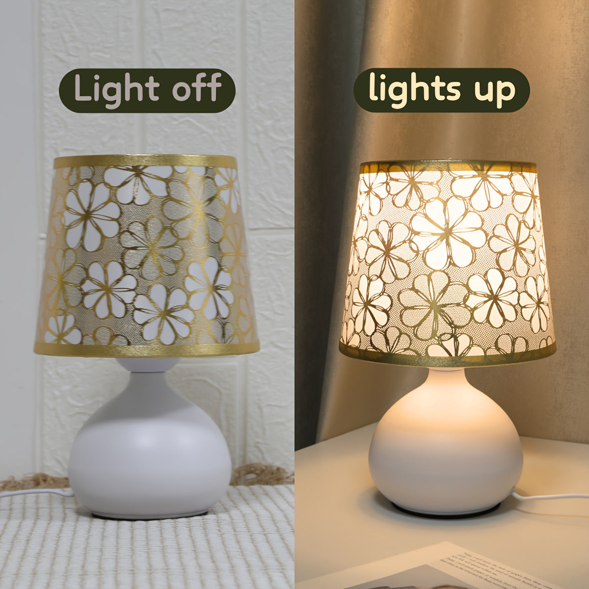 Modern Golden Floral Table Lamp – USB Powered Decorative Desk Light