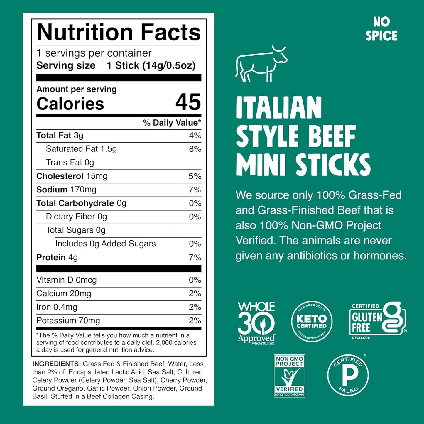 Chomps Snack Size Grass-Fed Italian Beef Jerky Snack Sticks