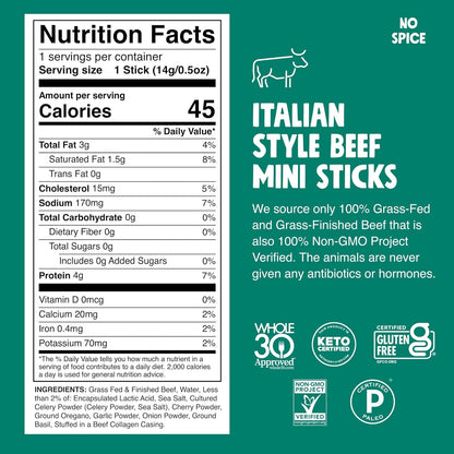 Chomps Snack Size Grass-Fed Italian Beef Jerky Snack Sticks