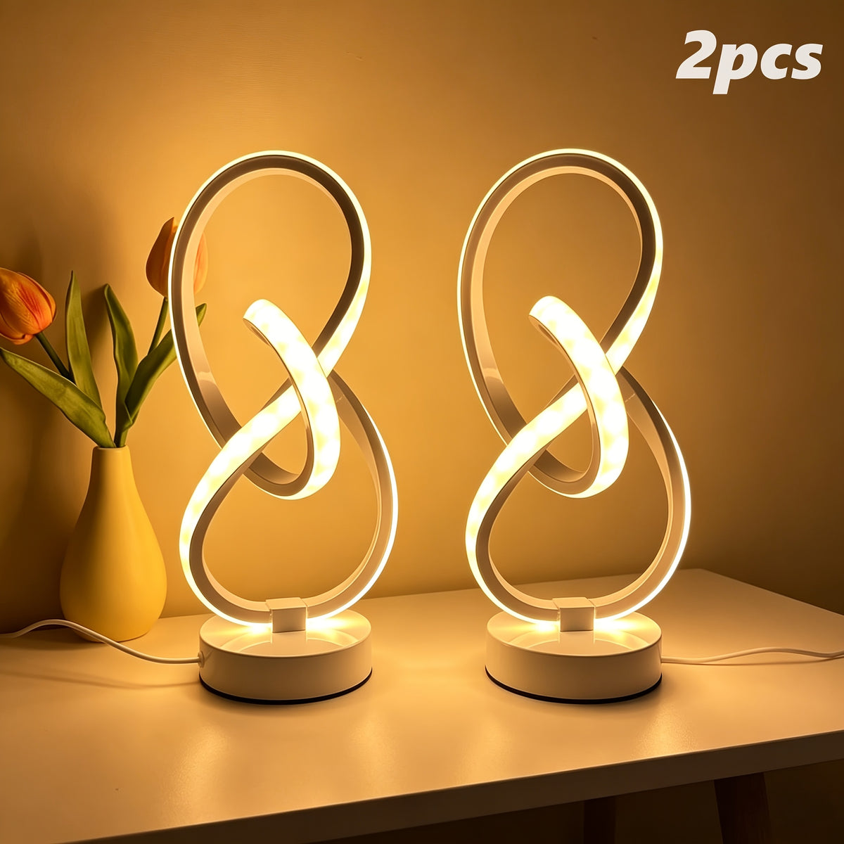 2-Piece Modern Spiral Table Lamp Set – USB Powered Dimmable LED Lights