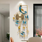 34.6-Inch Peacock & Butterfly Metal Wall Clock – Decorative Irregular Design