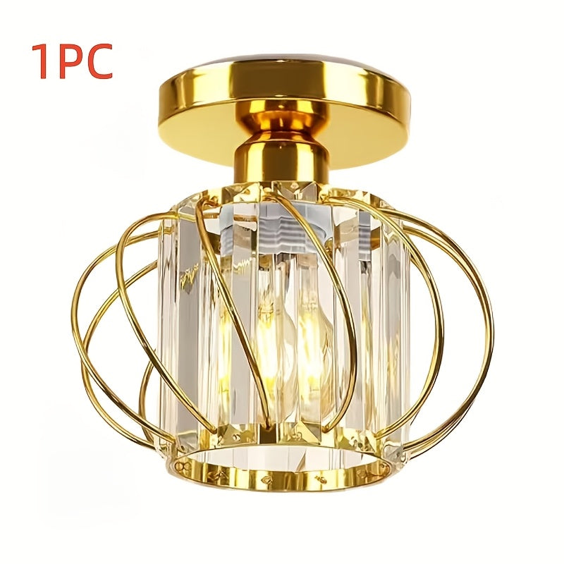 Modern Crystal Cage Ceiling Light – Semi-Flush Metal Ceiling Fixture