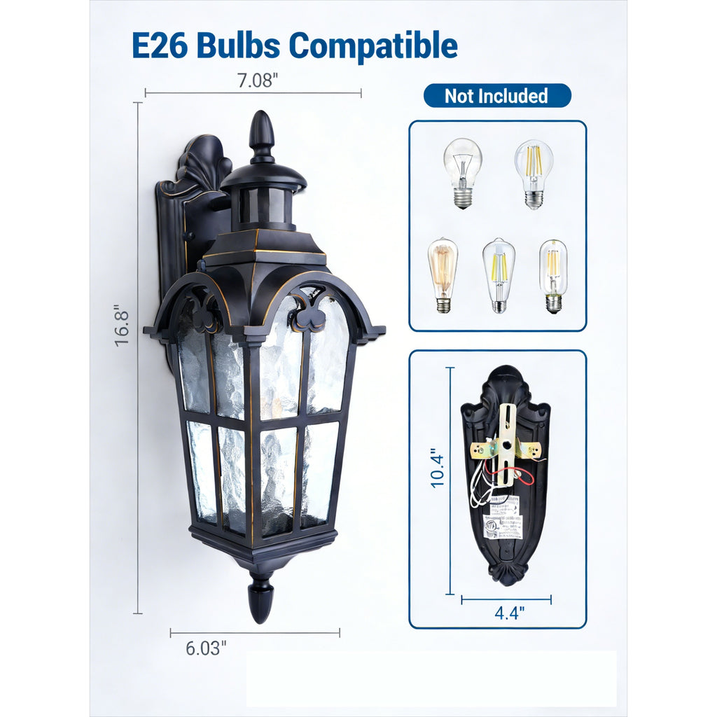 Motion Sensor Wall Sconce Light – Dusk-to-Dawn Outdoor Porch Light