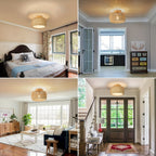 12.6-Inch Rattan Flush Mount Ceiling Light – Rustic Woven Cage Fixture