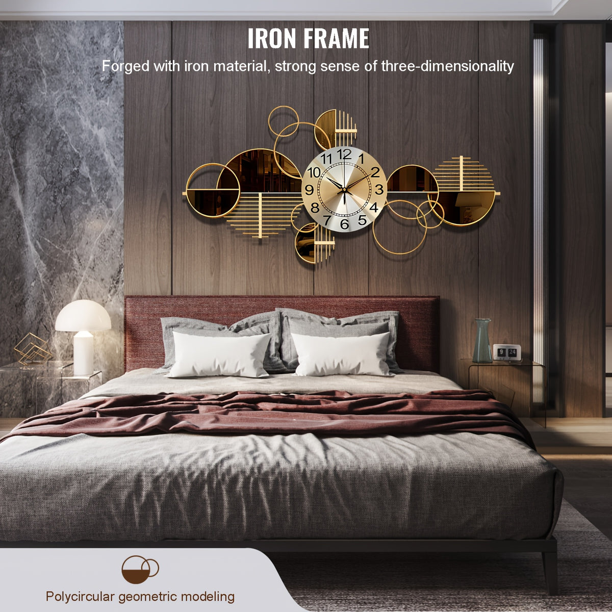 34 × 17 Inch Modern Iron Wall Clock – 3D Decorative Metal Wall Art