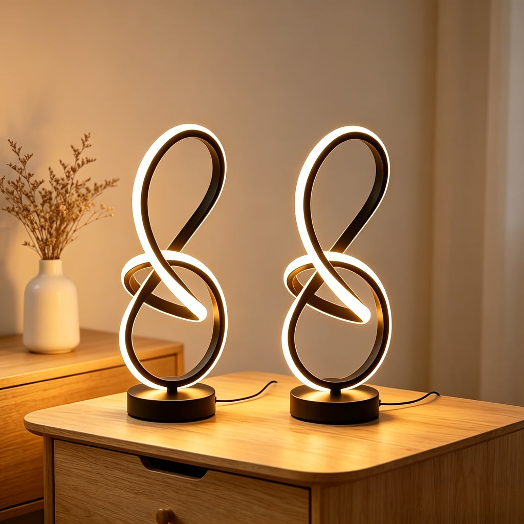 2-Piece Modern Spiral Table Lamp Set – USB Powered Dimmable LED Lights