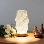 3D Printed Vase Night Light with Wooden Base – Decorative Table Lamp