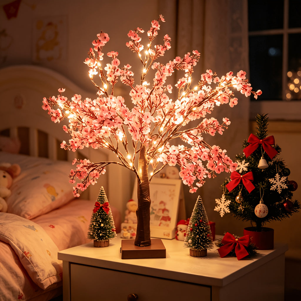 Pink Cherry Blossom Decorative Tree Lamp – USB Tabletop Flower Light
