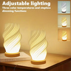 3D Printed Vase Night Light with Wooden Base – Decorative Table Lamp