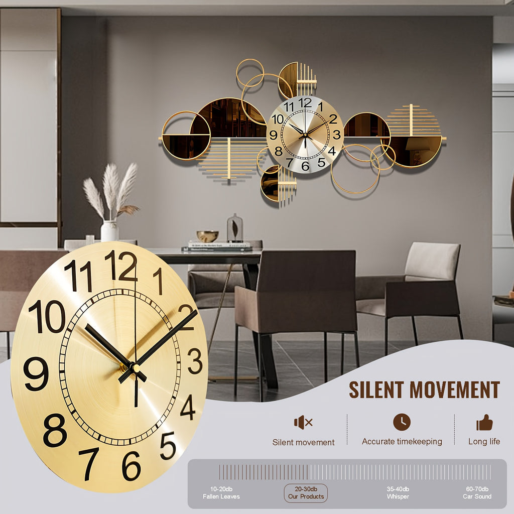 34 × 17 Inch Modern Iron Wall Clock – 3D Decorative Metal Wall Art