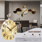 34 × 17 Inch Modern Iron Wall Clock – 3D Decorative Metal Wall Art