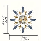 21.6-Inch Golden Blue Leaf Metal Wall Clock – Round Decorative Design