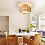12.6-Inch Rattan Flush Mount Ceiling Light – Rustic Woven Cage Fixture