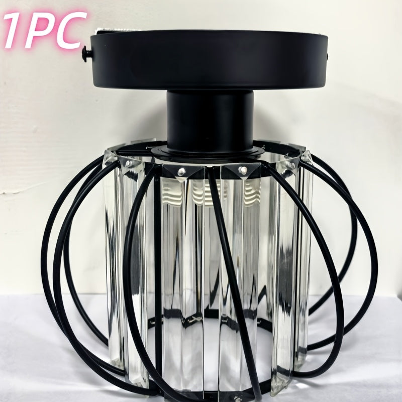 Modern Crystal Cage Ceiling Light – Semi-Flush Metal Ceiling Fixture
