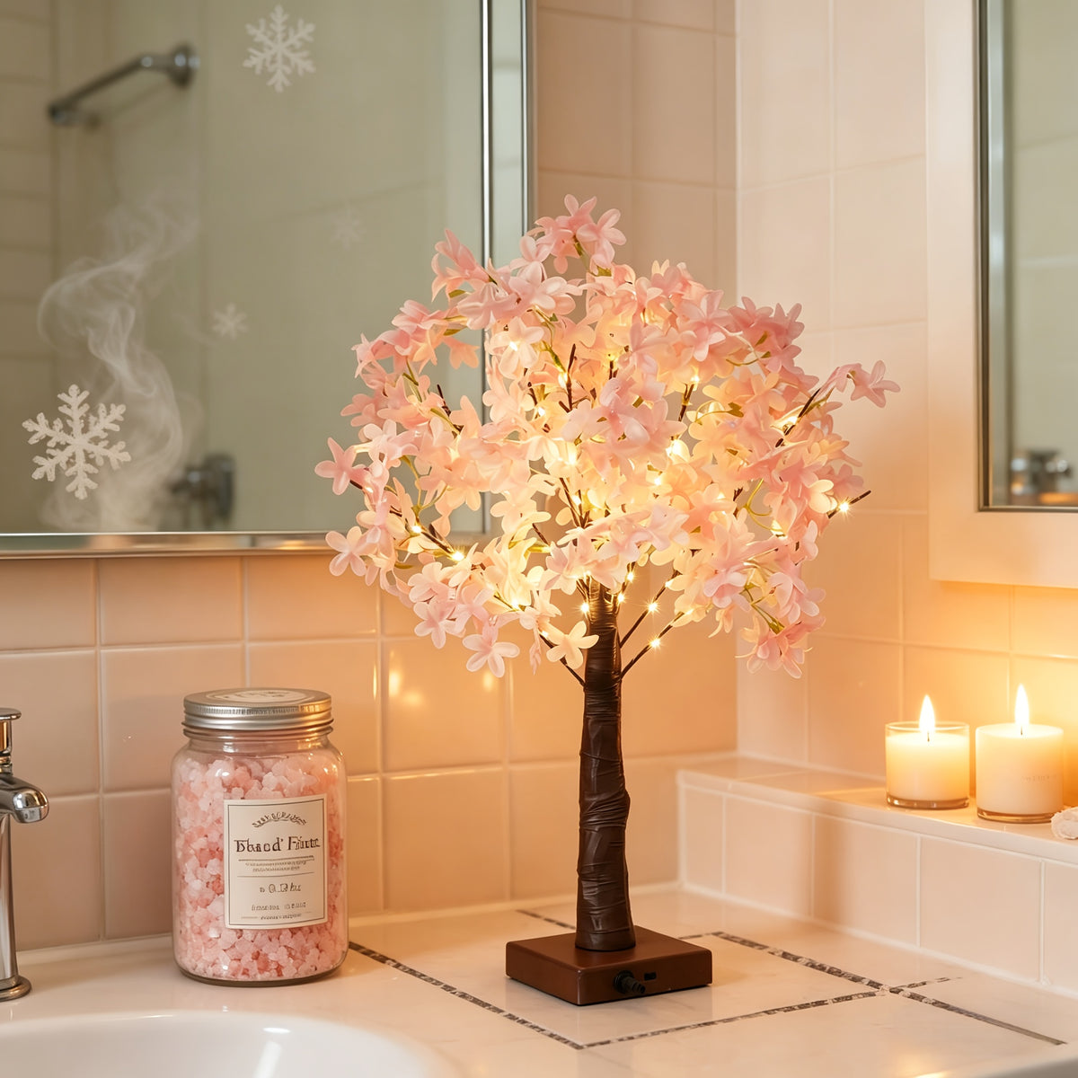 Pink Cherry Blossom Decorative Tree Lamp – USB Tabletop Flower Light