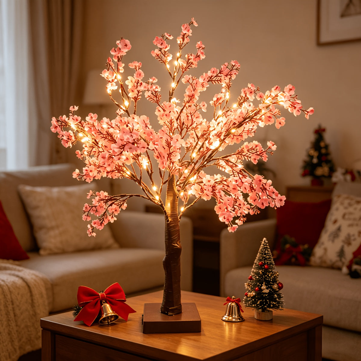 Pink Cherry Blossom Decorative Tree Lamp – USB Tabletop Flower Light